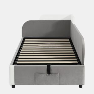 Cama hidráulica 90x200 cm - Com arrumação, cerca macia, saco de arrumação - Cinza