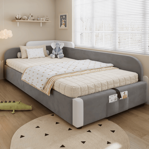 Cama hidráulica 90x200 cm - Com arrumação, cerca macia, saco de arrumação - Cinza Cama hidráulica 90x200 cm - Com arrumação, cerca macia, saco de arrumação - Cinza