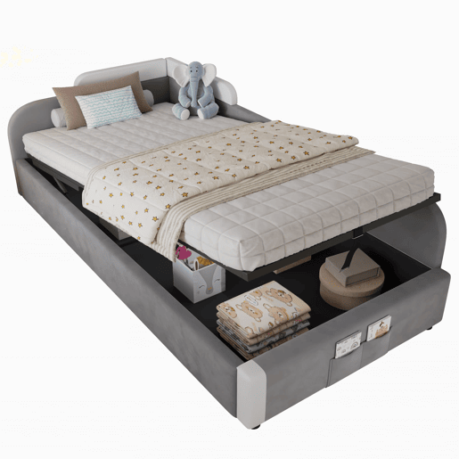 Cama hidráulica 90x200 cm - Com arrumação, cerca macia, saco de arrumação - Cinza Cama hidráulica 90x200 cm - Com arrumação, cerca macia, saco de arrumação - Cinza