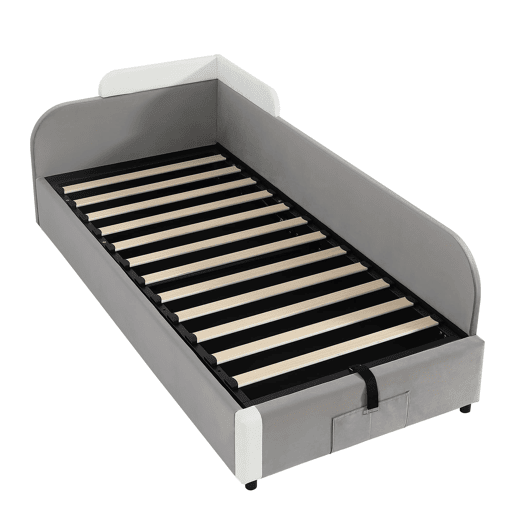 Cama hidráulica 90x200 cm - Com arrumação, cerca macia, saco de arrumação - Cinza Cama hidráulica 90x200 cm - Com arrumação, cerca macia, saco de arrumação - Cinza