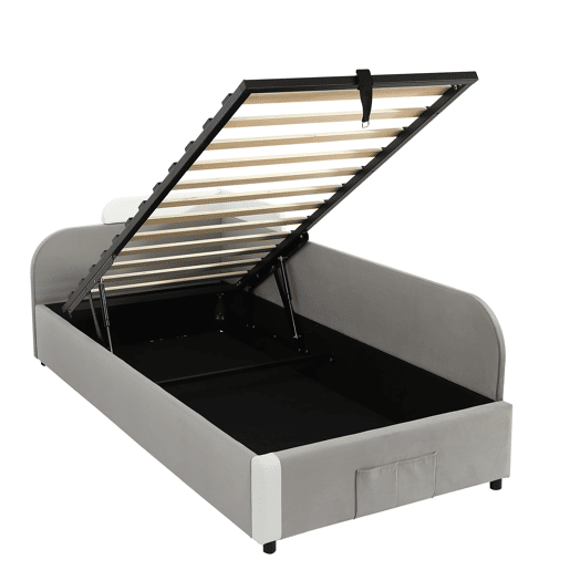 Cama hidráulica 90x200 cm - Com arrumação, cerca macia, saco de arrumação - Cinza Cama hidráulica 90x200 cm - Com arrumação, cerca macia, saco de arrumação - Cinza