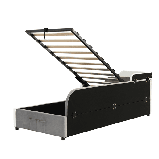 Cama hidráulica 90x200 cm - Com arrumação, cerca macia, saco de arrumação - Cinza Cama hidráulica 90x200 cm - Com arrumação, cerca macia, saco de arrumação - Cinza