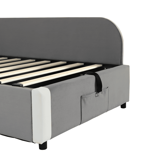 Cama hidráulica 90x200 cm - Com arrumação, cerca macia, saco de arrumação - Cinza Cama hidráulica 90x200 cm - Com arrumação, cerca macia, saco de arrumação - Cinza