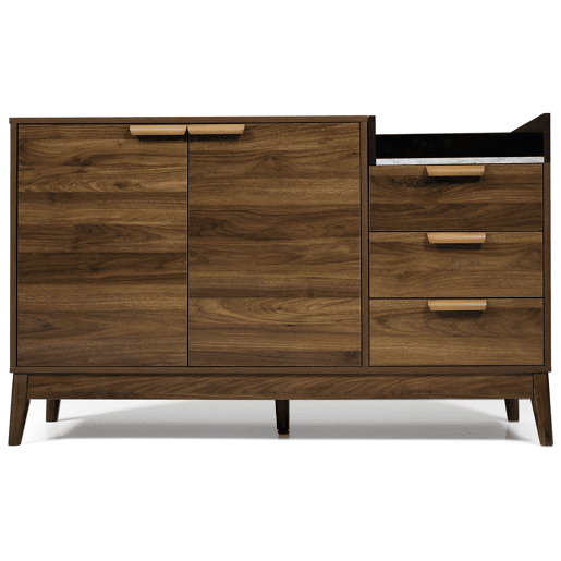 Cómoda de sala 120x77x40 cm - Aberta + 3 gavetas e armário com 2 portas - Robusta em carvalho escuro