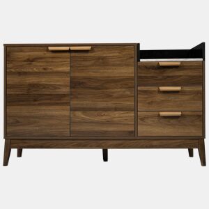Cómoda de sala 120x77x40 cm - Aberta + 3 gavetas e armário com 2 portas - Robusta em carvalho escuro