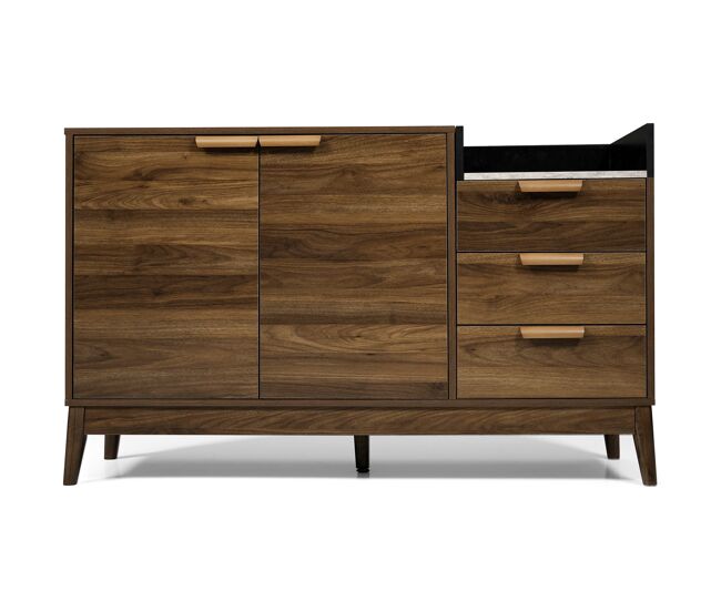 Cómoda salón 120x77x40 cm - abierto + 3 cajones y armario con 2 puertas - robusta en roble oscuro