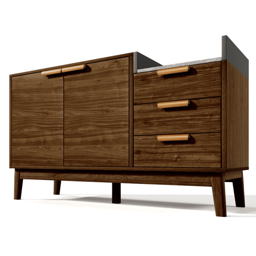 Cómoda de sala 120x77x40 cm - Aberta + 3 gavetas e armário com 2 portas - Robusta em carvalho escuro