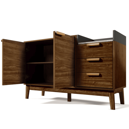 Cómoda de sala 120x77x40 cm - Aberta + 3 gavetas e armário com 2 portas - Robusta em carvalho escuro