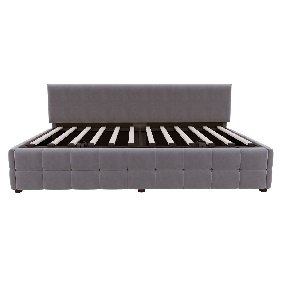 Cama multifuncional 90x200 cm - con almacenamiento hidráulico, respaldo sin brazos, patrón a cuadros - gris oscuro