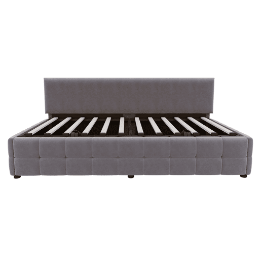 Cama multifuncional 90x200 cm - Com arrumação hidráulica, encosto sem braços, padrão xadrez - Cinza escuro