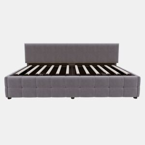 Cama multifuncional 90x200 cm - Com arrumação hidráulica, encosto sem braços, padrão xadrez - Cinza escuro