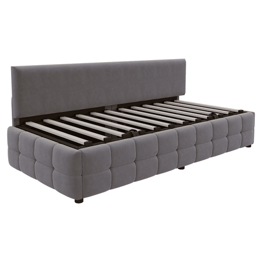 Cama multifuncional 90x200 cm - Com arrumação hidráulica, encosto sem braços, padrão xadrez - Cinza escuro