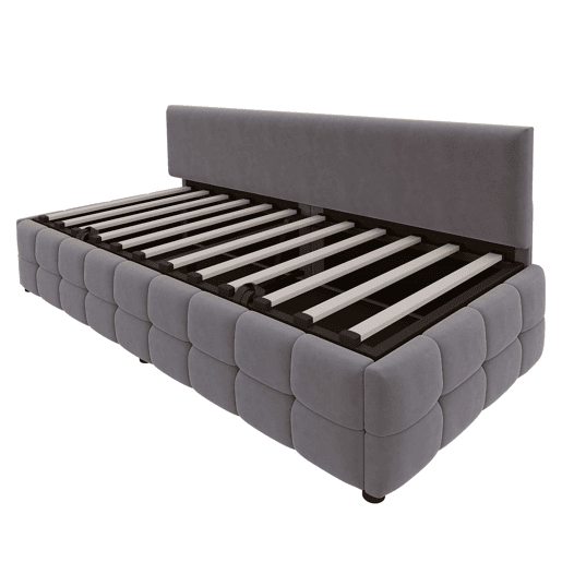 Cama multifuncional 90x200 cm - Com arrumação hidráulica, encosto sem braços, padrão xadrez - Cinza escuro