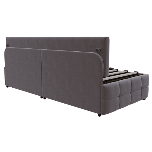 Cama multifuncional 90x200 cm - Com arrumação hidráulica, encosto sem braços, padrão xadrez - Cinza escuro