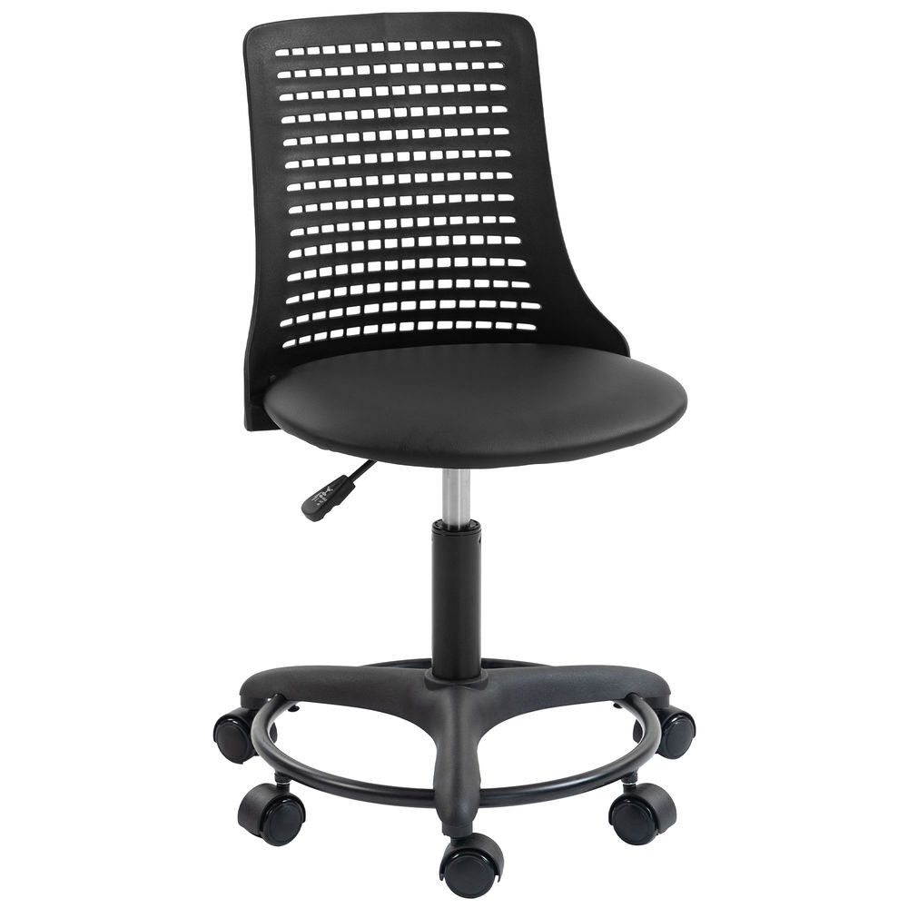 Homcom silla de escritorio sin brazos, silla de oficina giratoria, con respaldo hueco, asiento acolchado de espuma de alta resiliencia, altura ajustable, negro