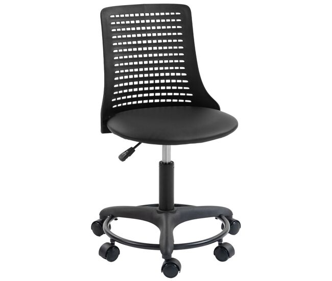 Homcom silla de escritorio sin brazos, silla de oficina giratoria, con respaldo hueco, asiento acolchado de espuma de alta resiliencia, altura ajustable, negro
