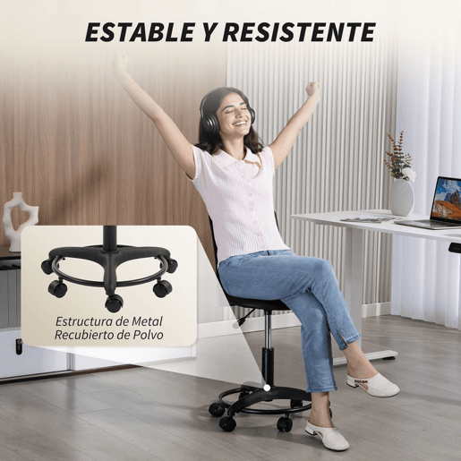 HOMCOM Cadeira de Secretária sem Braços Cadeira de Escritório Giratória em Malha com Encosto Vazado Assento Acolchoado em Espuma de Alta Resiliência Altura Ajustável Preto