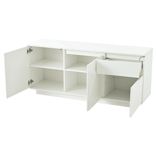 Aparador 140x40x60 cm - 3 portas, 1 gaveta, com LED e prateleiras ajustáveis - Branco