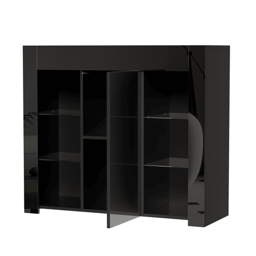 Aparador moderno 95x35x83 cm - Estilo compacto com prateleiras de vidro e porta - Preto