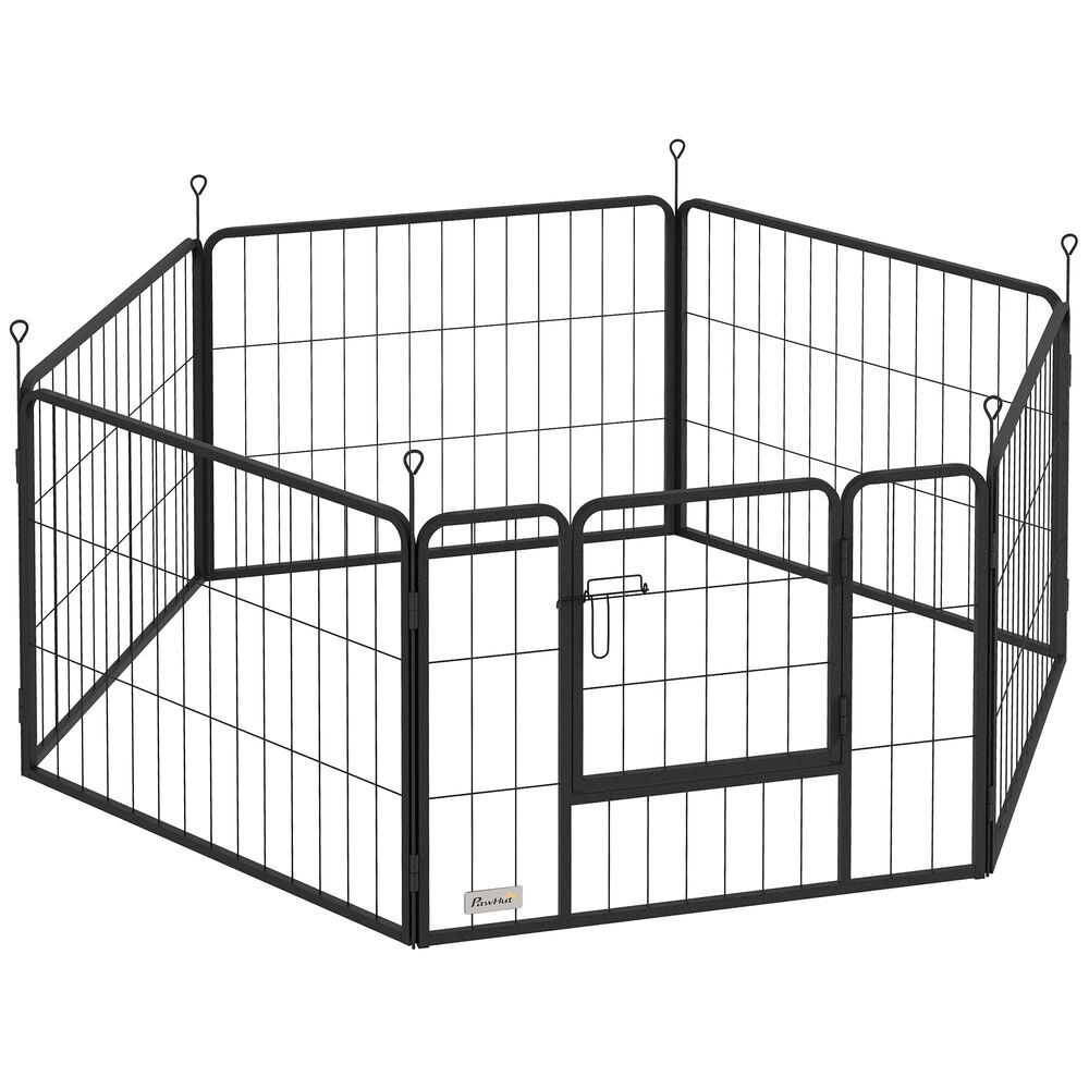 Pawhut parque para perros de 6 paneles de 60 cm de altura, vallas para perros de acero plegable, con puerta, para interior y exterior, negro