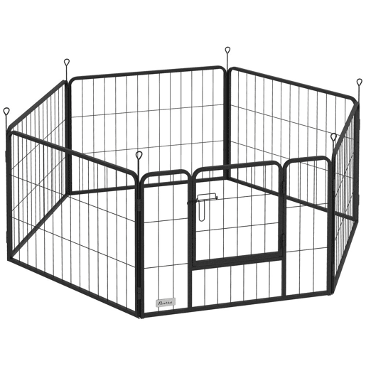 PawHut Parque para Cães de 6 Painéis de 60 cm de Altura Vedações para Cães de Aço Dobrável com Porta para Interior e Exterior Preto