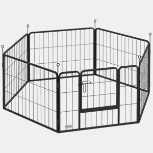 PawHut Parque para Cães de 6 Painéis de 60 cm de Altura Vedações para Cães de Aço Dobrável com Porta para Interior e Exterior Preto