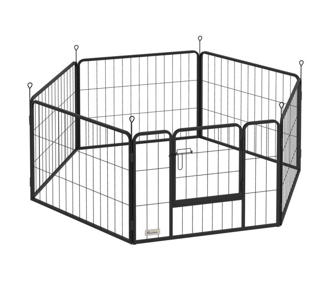 Pawhut parque para perros de 6 paneles de 60 cm de altura, vallas para perros de acero plegable, con puerta, para interior y exterior, negro