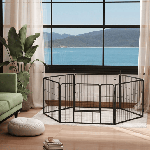 PawHut Parque para Cães de 6 Painéis de 60 cm de Altura Vedações para Cães de Aço Dobrável com Porta para Interior e Exterior Preto