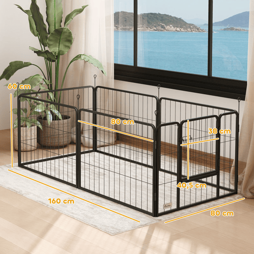 PawHut Parque para Cães de 6 Painéis de 60 cm de Altura Vedações para Cães de Aço Dobrável com Porta para Interior e Exterior Preto