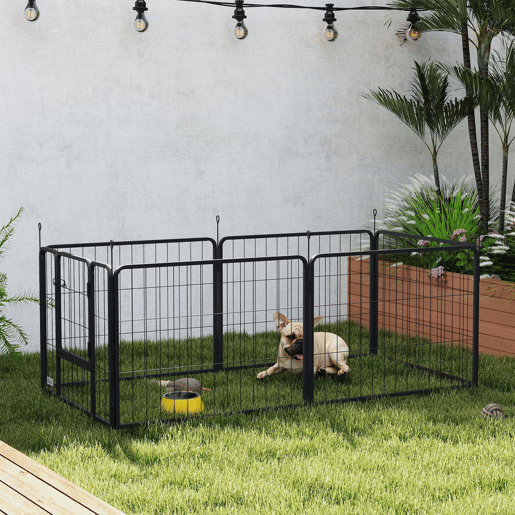 PawHut Parque para Cães de 6 Painéis de 60 cm de Altura Vedações para Cães de Aço Dobrável com Porta para Interior e Exterior Preto
