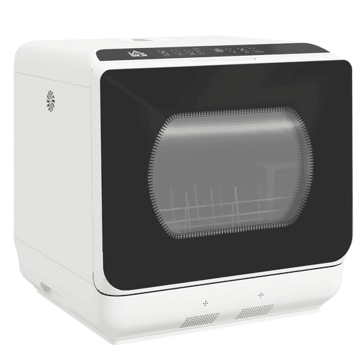 HOMCOM Máquina de Lavar Loiça de Bancada Máquina de Lavar Loiça Pequena com 5+1 Programas Dois Modos de Abastecimento de Água Depósito de Água de 6L Ecrã LED para Cozinha Apartamentos 45x44x45,8 cm Branco