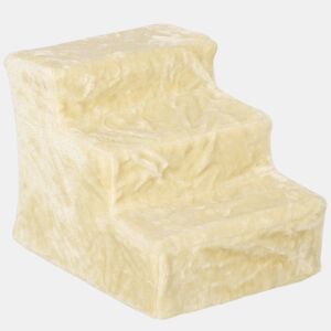 PawHut Escada para Cães de 3 Degraus Escada para Animais com Capa Removível e Lavável Rampa para Cães e Gatos para Cama Sofá, 46x35x35 cm Bege