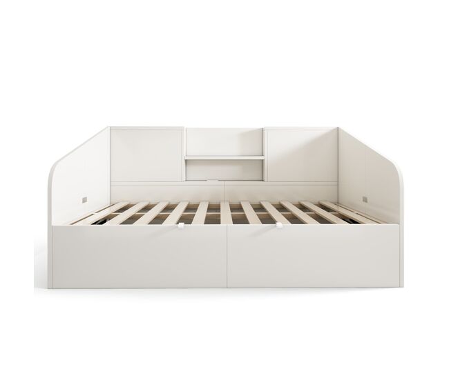Cama individual 90x190 cm - hidráulica con 2 estantes, gran almacenamiento, usb/type-c - blanco