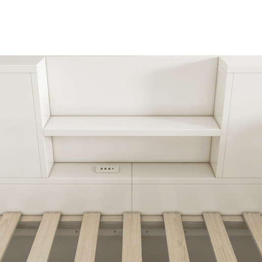 Cama individual 90x190 cm - Hidráulica com 2 prateleiras, grande capacidade de armazenamento, USBType-C - Branco