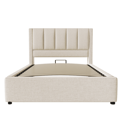 Cama estofada 90x200 cm - Cama individual com porta-copos oculto e estação de carregamento - Bege