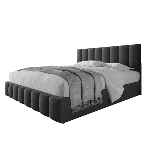 Cama estofada hidráulica 140x200 cm - Cabeceira ajustável, estrutura metálica, arrumação - Cinza