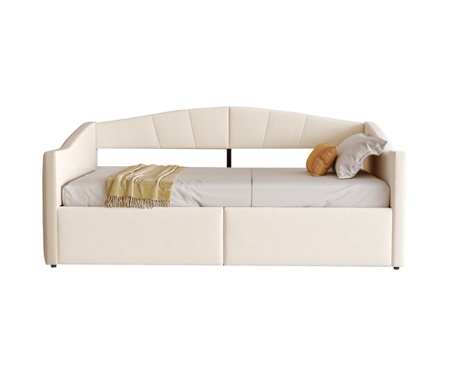 Sofá cama 90x200 cm - con almacenamiento hidráulico, con somier y reposabrazos, beige