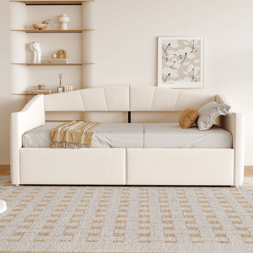 Sofá-cama 90x200 cm - Com arrumação hidráulica, com estrado e braços, bege