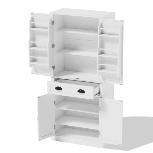 Armário de arrumação 182 cm - 4 portas, 1 gaveta, 2 portas com prateleiras, 6 compartimentos, 4 prateleiras ajustáveis - Branco