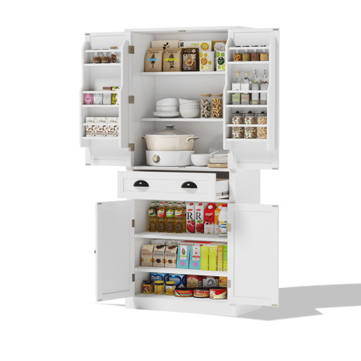 Armário de arrumação 182 cm - 4 portas, 1 gaveta, 2 portas com prateleiras, 6 compartimentos, 4 prateleiras ajustáveis - Branco
