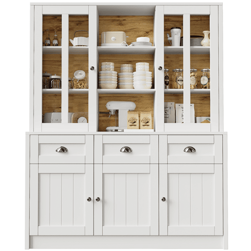 Armário alto 140x38,5x175 cm - Vitrine, armário de cozinha e sala de jantar com gavetas, estilo moderno minimalista - Branco