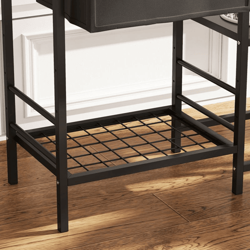 PawHut Comedouro Elevado para Cães com Gaveta em Tecido 2 Taças de Aço Inoxidável 2x800 ml Altura Ajustável 2 Prateleiras para Cães Pequenos e Médios 89,5x27x74 cm Preto
