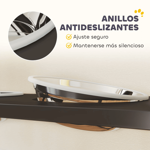 PawHut Comedouro Elevado para Cães com Gaveta em Tecido 2 Taças de Aço Inoxidável 2x800 ml Altura Ajustável 2 Prateleiras para Cães Pequenos e Médios 89,5x27x74 cm Preto