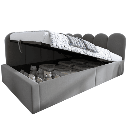 Cama estofada 90x200 cm - Sofá-cama com arrumação hidráulica, base metálica, cinzento