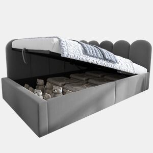 Cama estofada 90x200 cm - Sofá-cama com arrumação hidráulica, base metálica, cinzento