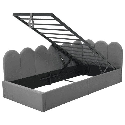 Cama estofada 90x200 cm - Sofá-cama com arrumação hidráulica, base metálica, cinzento