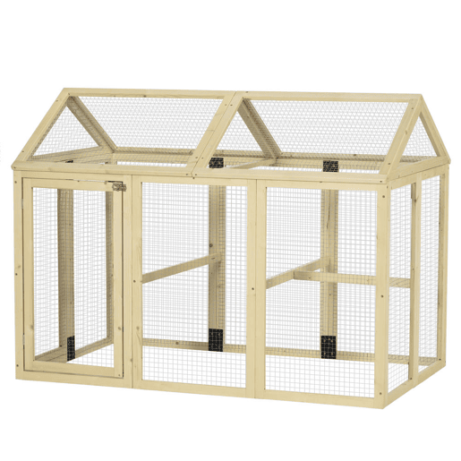 PawHut Galinheiro para Exterior 140x88,5x106 cm Galinheiro para 1-3 Galinhas com 3 Poleiros Estrutura de Madeira e 2 Portas com Fechadura para Pátio Madeira Clara