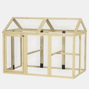PawHut Galinheiro para Exterior 140x88,5x106 cm Galinheiro para 1-3 Galinhas com 3 Poleiros Estrutura de Madeira e 2 Portas com Fechadura para Pátio Madeira Clara