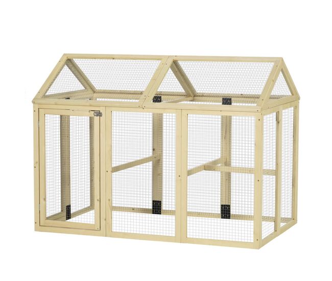 Pawhut gallinero para exterior, 140x88,5x106 cm, gallinero de madera para 1-3 gallinas con 3 perchas y 2 puertas con cierre, para gallinas, conejos, patos, madera natural