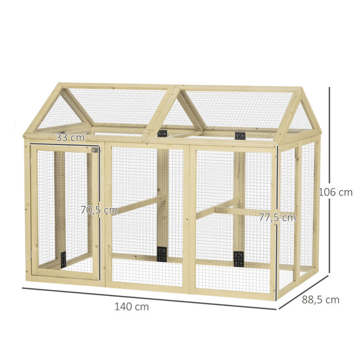 PawHut Galinheiro para Exterior 140x88,5x106 cm Galinheiro para 1-3 Galinhas com 3 Poleiros Estrutura de Madeira e 2 Portas com Fechadura para Pátio Madeira Clara